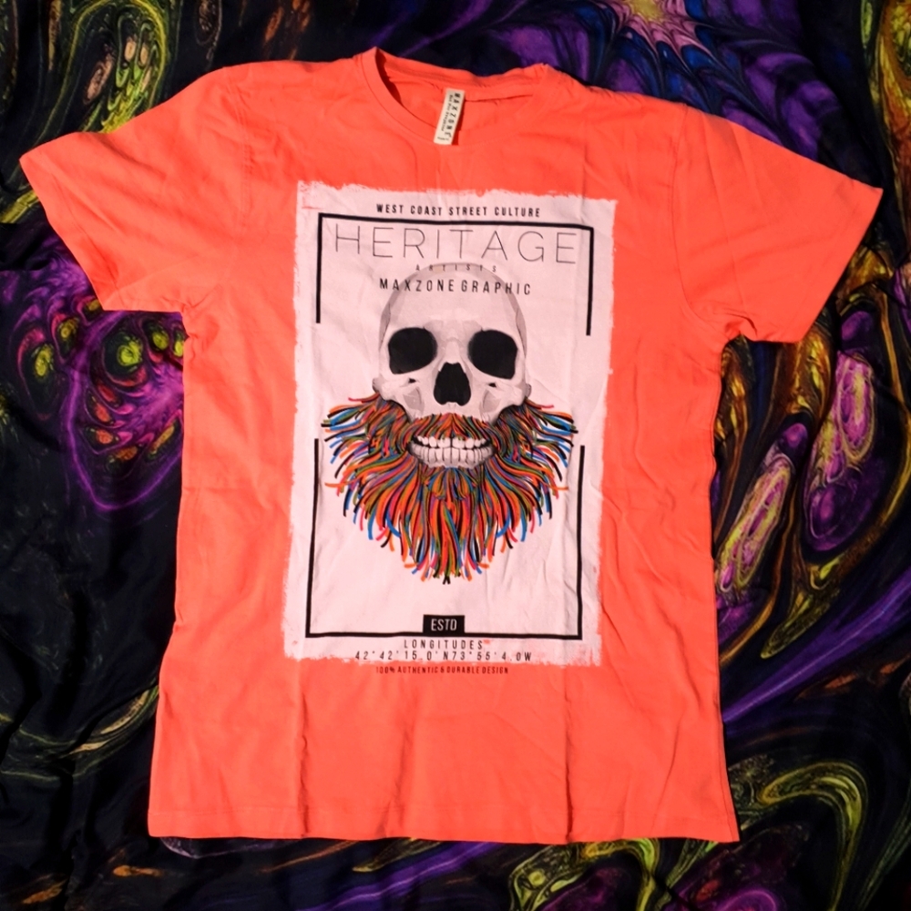 M - MaxZone Salmon Pink Heritage Artists Skull Confetti Beard GPS Shirt